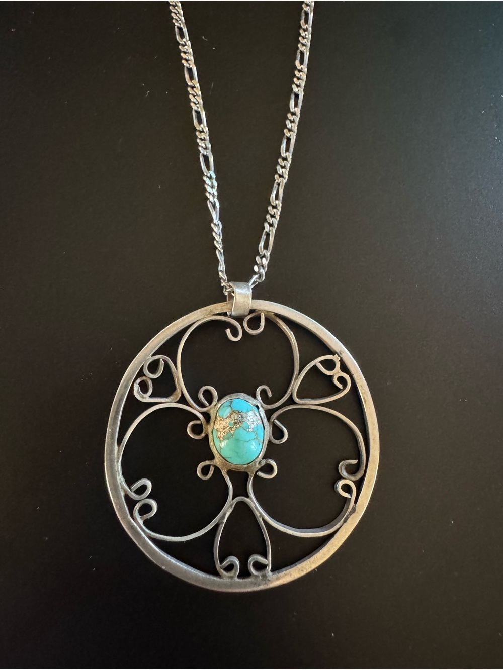 Artisan Sterling Silver Turquoise Open Circle Pendant Necklace - 18”